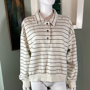 Universal Thread Cream and Black Striped Sweatshirt Collared XLarge xl